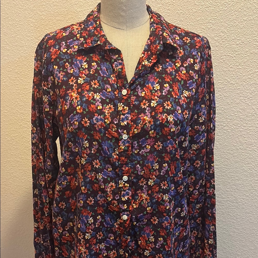 Sezane Orange and White Long Sleeve Button Down Shirt.